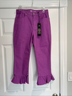 DG2 by Diane Gilman Purple Ruffle Hem Cropped Jeans